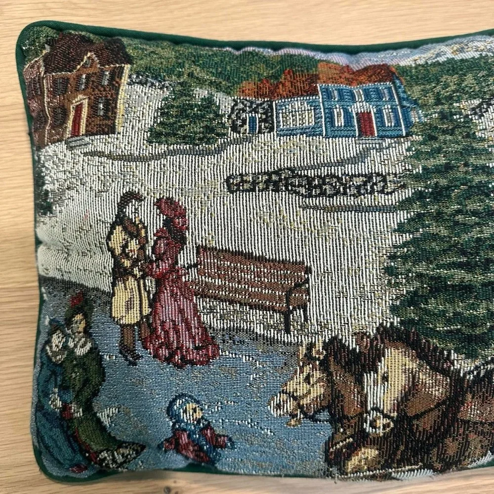 Holiday Tapestry Pillow with Winter Scene